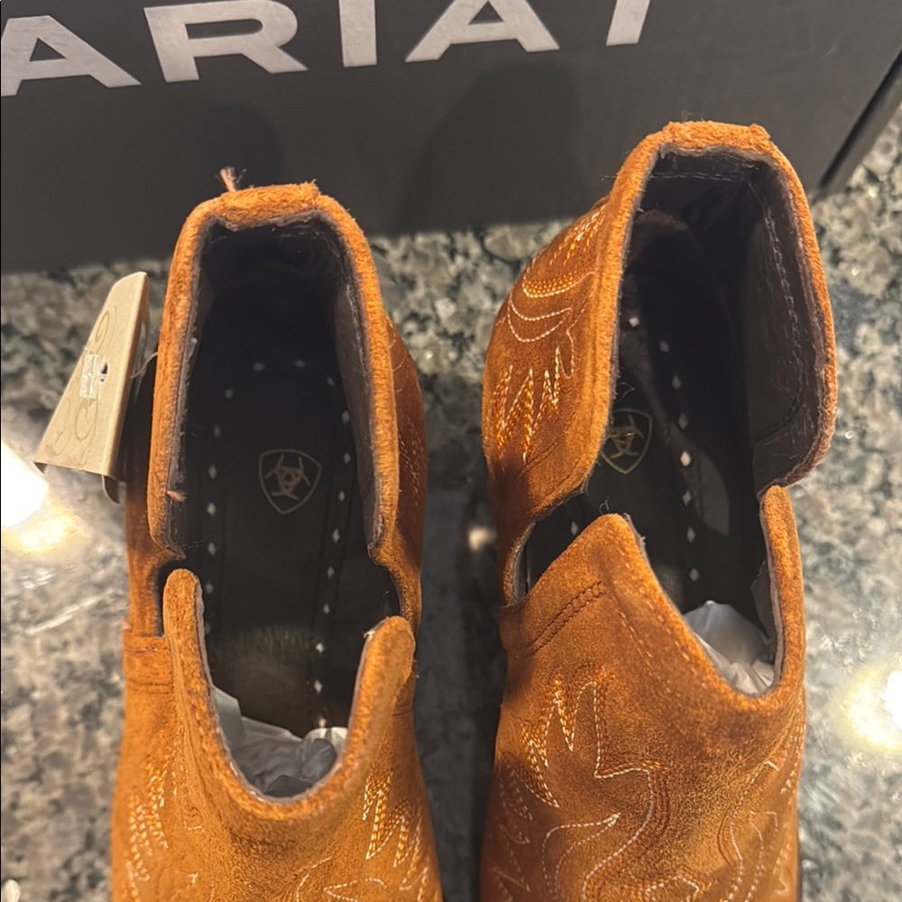 Ariat Cognac Ankle Booties with Western Stitching - Picture 5 of 5